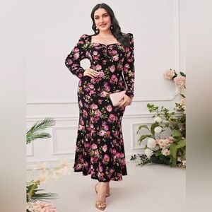 SHEIN Modely Floral Print Gigot Sleeve Mermaid Hem Dress US Size XL
